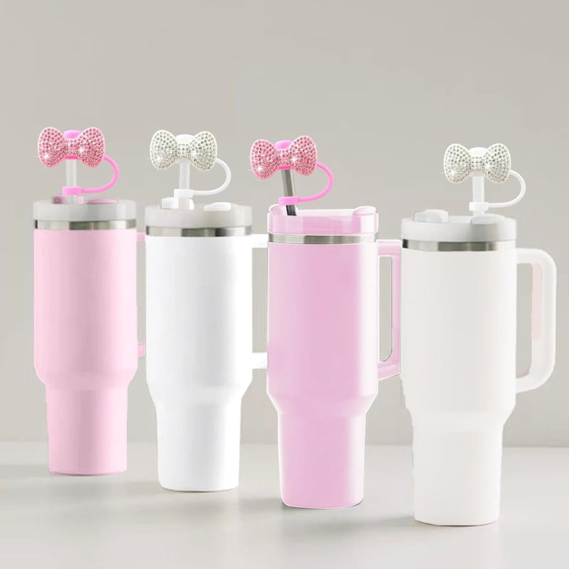 SEMATA 2PCS Cute Bow Straw Cover Cap for Stanley Cup Accessories,Bling Crystals Straw Toppers for Stanley Tumbler 40&30 oz,Rhinestone Reusable Straws Tips Protectors Compatible with 10mm Straws - Image 5
